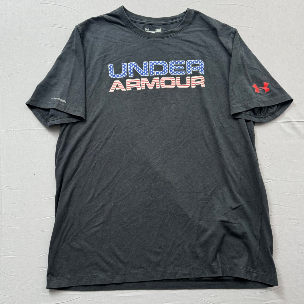 Under Armour Mens HeatGear Charged T-Shirt Black American Flag Graphic Large